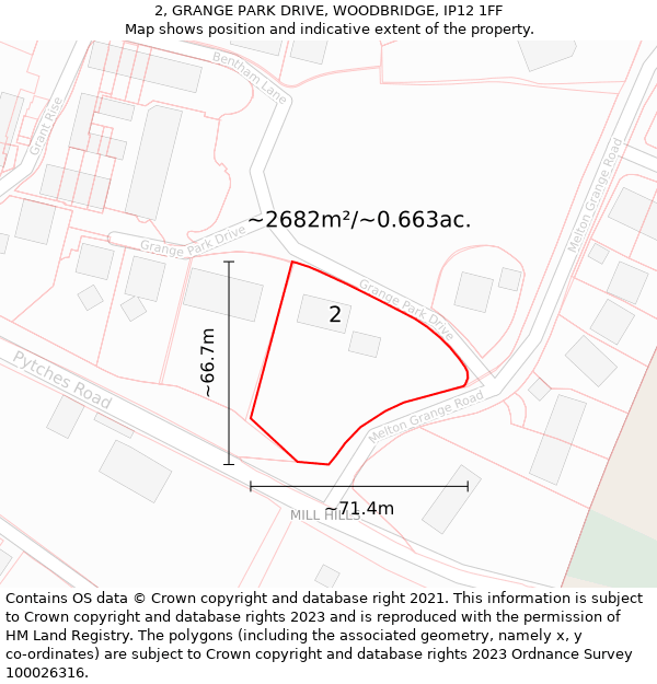 2, GRANGE PARK DRIVE, WOODBRIDGE, IP12 1FF: Plot and title map