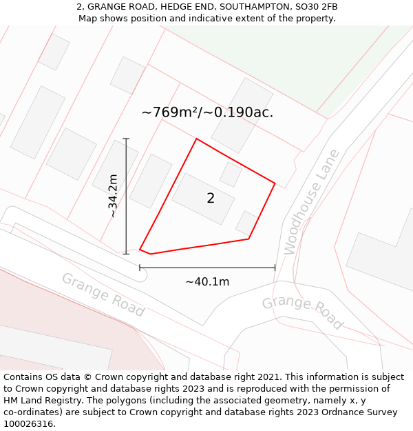 2, GRANGE ROAD, HEDGE END, SOUTHAMPTON, SO30 2FB: Plot and title map