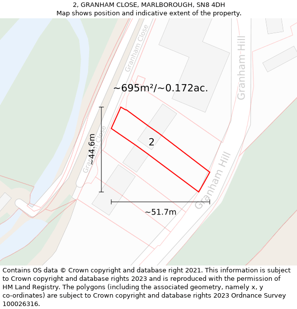 2, GRANHAM CLOSE, MARLBOROUGH, SN8 4DH: Plot and title map