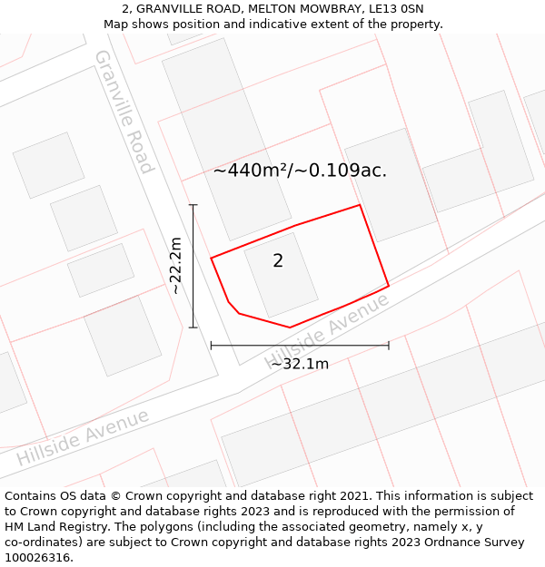 2, GRANVILLE ROAD, MELTON MOWBRAY, LE13 0SN: Plot and title map