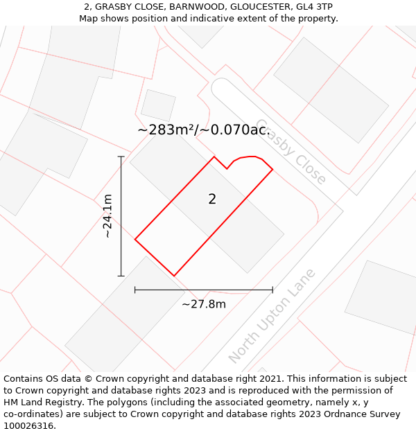 2, GRASBY CLOSE, BARNWOOD, GLOUCESTER, GL4 3TP: Plot and title map