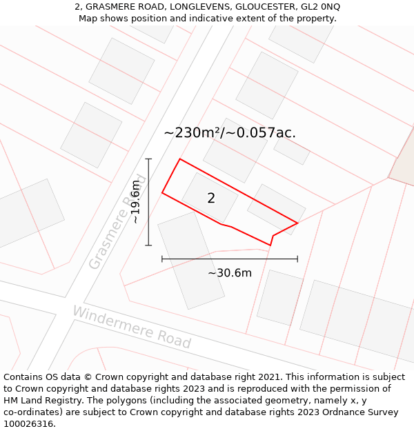 2, GRASMERE ROAD, LONGLEVENS, GLOUCESTER, GL2 0NQ: Plot and title map