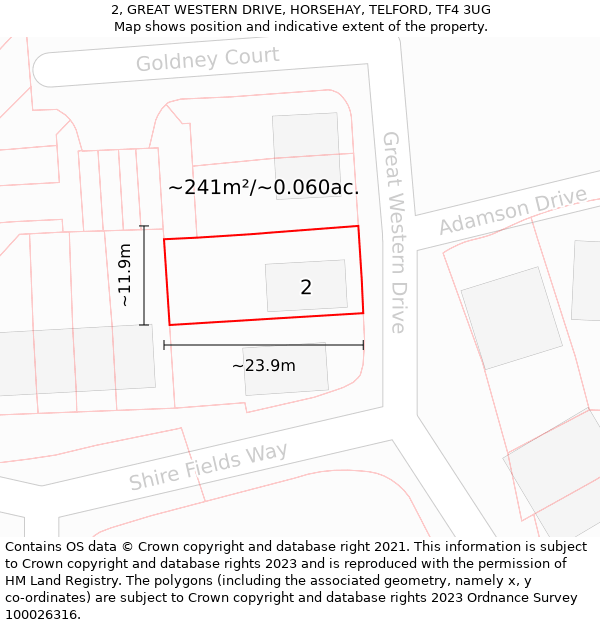 2, GREAT WESTERN DRIVE, HORSEHAY, TELFORD, TF4 3UG: Plot and title map
