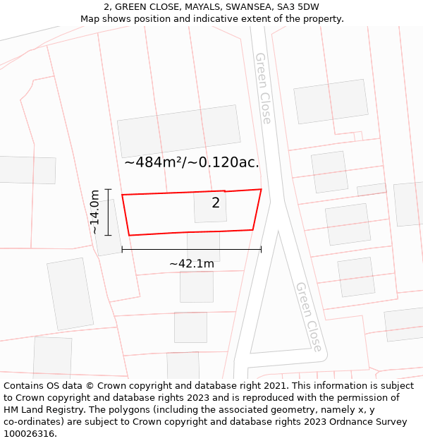 2, GREEN CLOSE, MAYALS, SWANSEA, SA3 5DW: Plot and title map