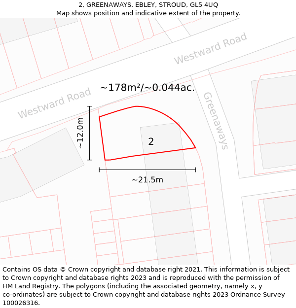 2, GREENAWAYS, EBLEY, STROUD, GL5 4UQ: Plot and title map