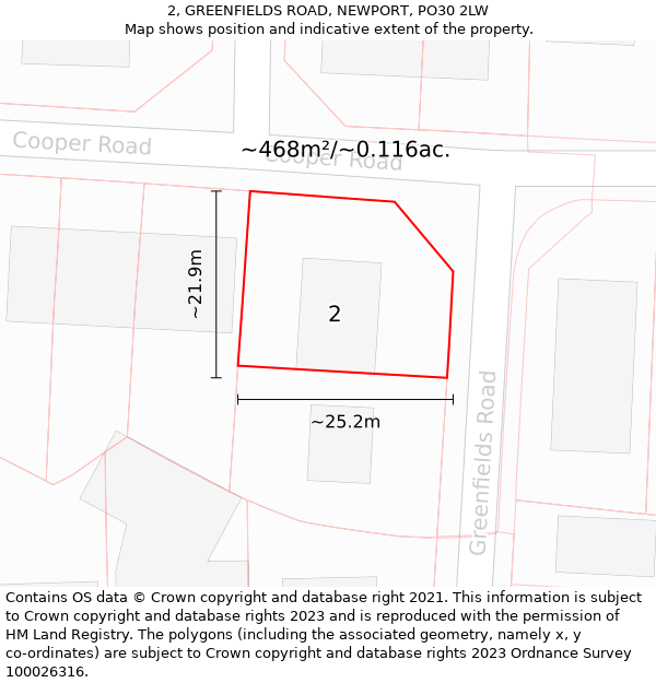 2, GREENFIELDS ROAD, NEWPORT, PO30 2LW: Plot and title map