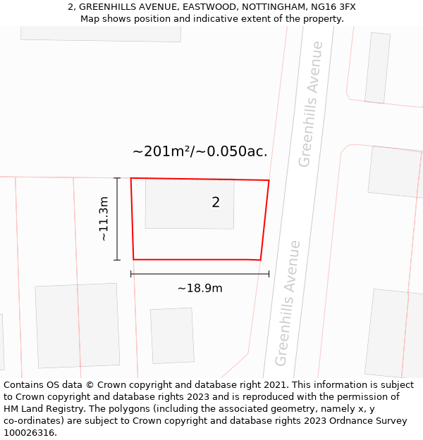 2, GREENHILLS AVENUE, EASTWOOD, NOTTINGHAM, NG16 3FX: Plot and title map