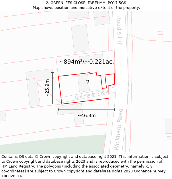 2, GREENLEES CLOSE, FAREHAM, PO17 5GS: Plot and title map