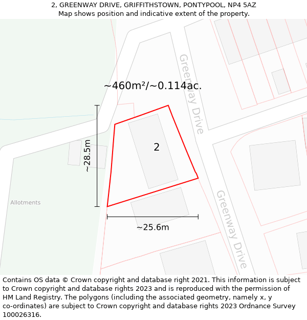2, GREENWAY DRIVE, GRIFFITHSTOWN, PONTYPOOL, NP4 5AZ: Plot and title map