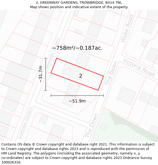 2, GREENWAY GARDENS, TROWBRIDGE, BA14 7NL: Plot and title map