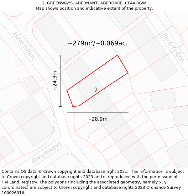 2, GREENWAYS, ABERNANT, ABERDARE, CF44 0GW: Plot and title map