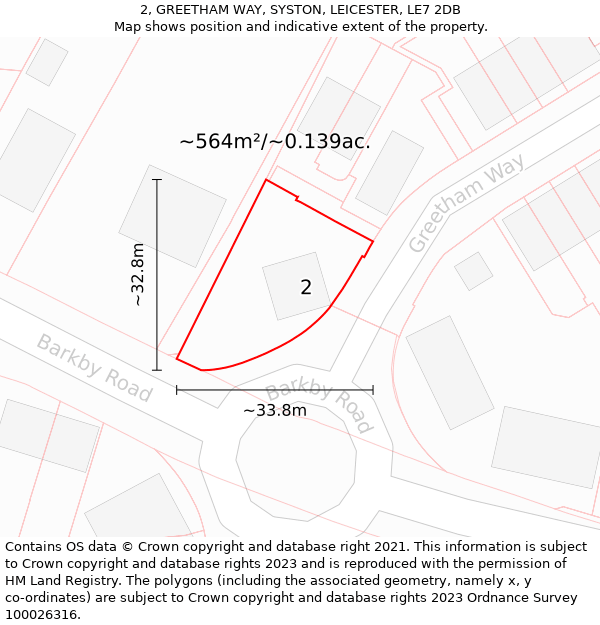 2, GREETHAM WAY, SYSTON, LEICESTER, LE7 2DB: Plot and title map