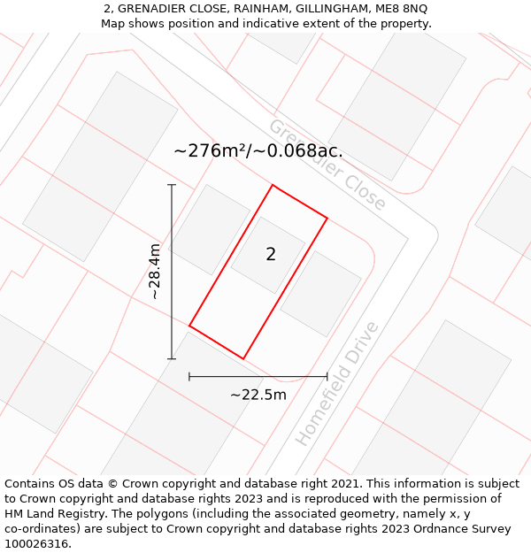 2, GRENADIER CLOSE, RAINHAM, GILLINGHAM, ME8 8NQ: Plot and title map