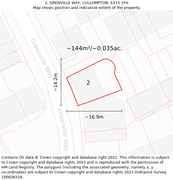 2, GRENVILLE WAY, CULLOMPTON, EX15 1FH: Plot and title map