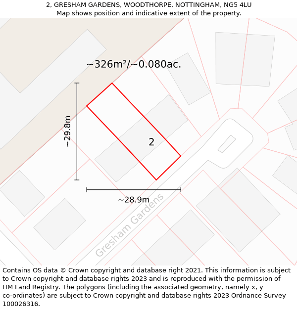 2, GRESHAM GARDENS, WOODTHORPE, NOTTINGHAM, NG5 4LU: Plot and title map