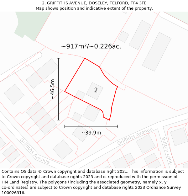 2, GRIFFITHS AVENUE, DOSELEY, TELFORD, TF4 3FE: Plot and title map