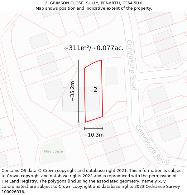 2, GRIMSON CLOSE, SULLY, PENARTH, CF64 5UX: Plot and title map