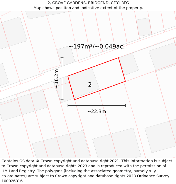 2, GROVE GARDENS, BRIDGEND, CF31 3EG: Plot and title map