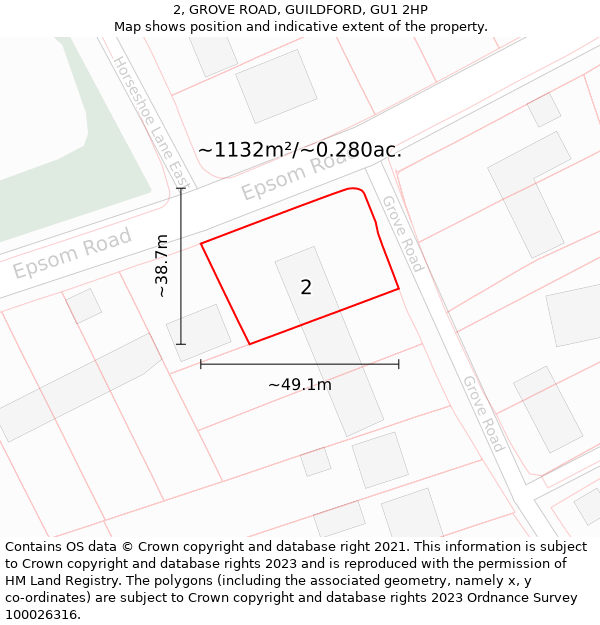 2, GROVE ROAD, GUILDFORD, GU1 2HP: Plot and title map