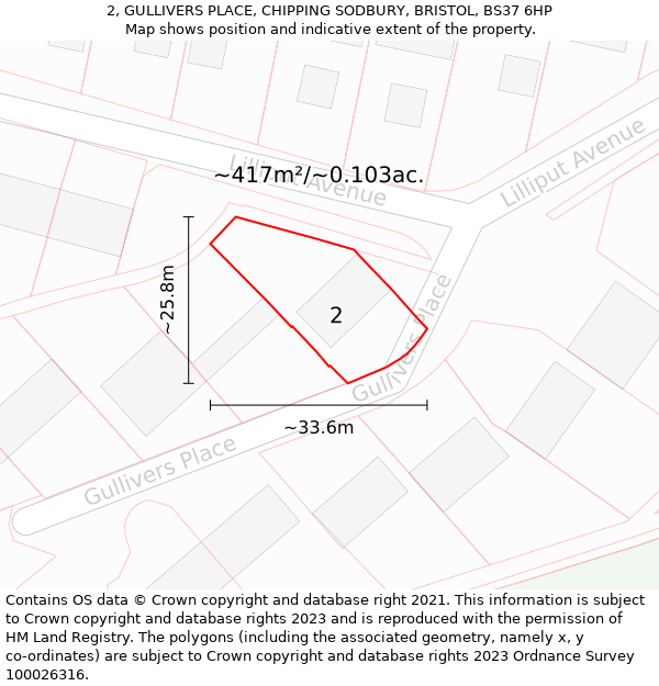 2, GULLIVERS PLACE, CHIPPING SODBURY, BRISTOL, BS37 6HP: Plot and title map