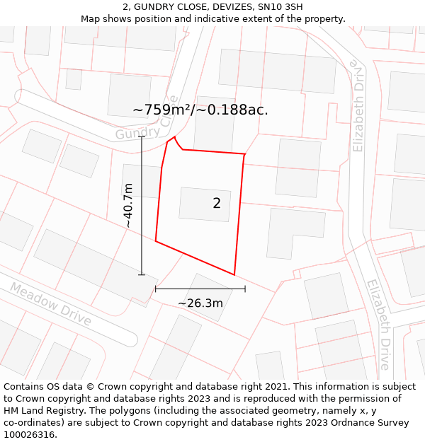 2, GUNDRY CLOSE, DEVIZES, SN10 3SH: Plot and title map