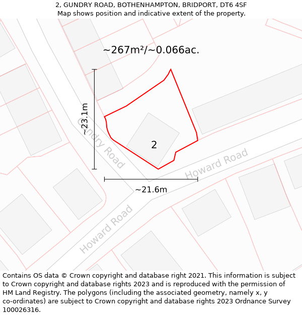 2, GUNDRY ROAD, BOTHENHAMPTON, BRIDPORT, DT6 4SF: Plot and title map