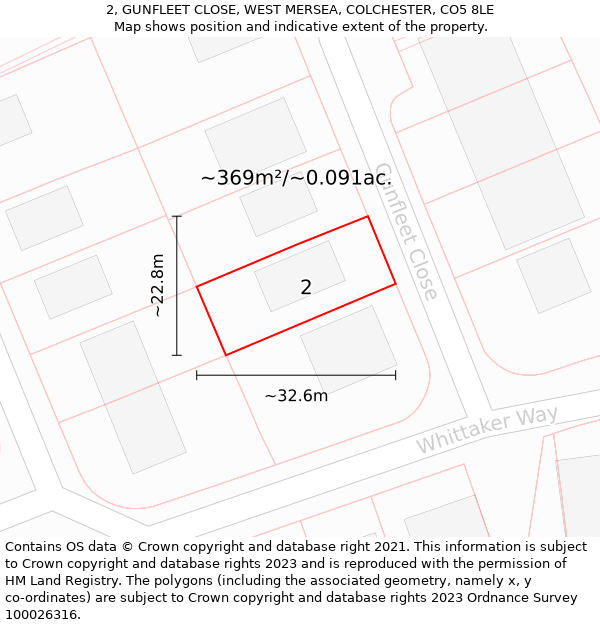 2, GUNFLEET CLOSE, WEST MERSEA, COLCHESTER, CO5 8LE: Plot and title map