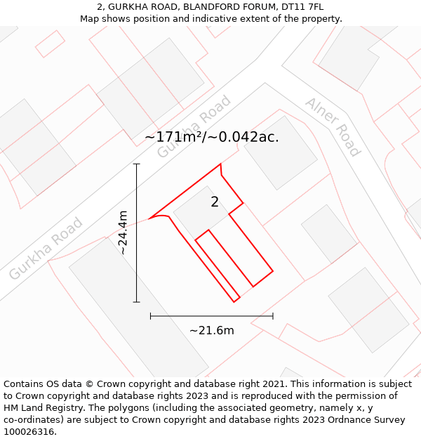 2, GURKHA ROAD, BLANDFORD FORUM, DT11 7FL: Plot and title map