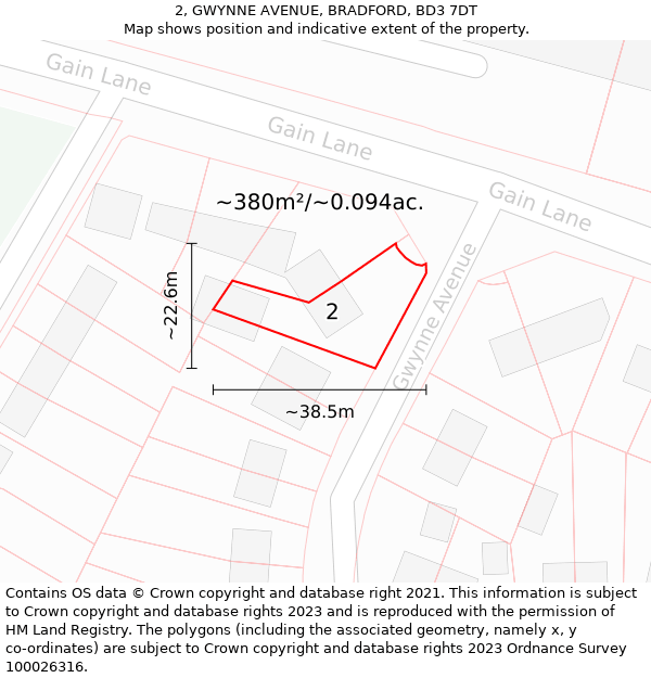 2, GWYNNE AVENUE, BRADFORD, BD3 7DT: Plot and title map