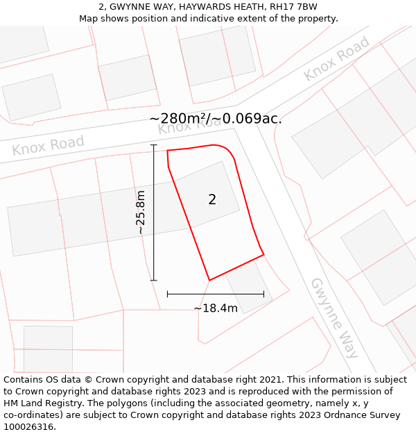 2, GWYNNE WAY, HAYWARDS HEATH, RH17 7BW: Plot and title map