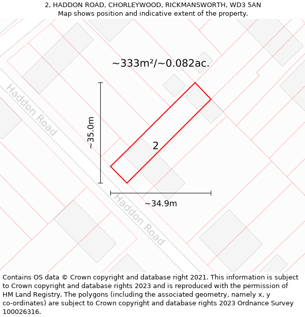 2, HADDON ROAD, CHORLEYWOOD, RICKMANSWORTH, WD3 5AN: Plot and title map