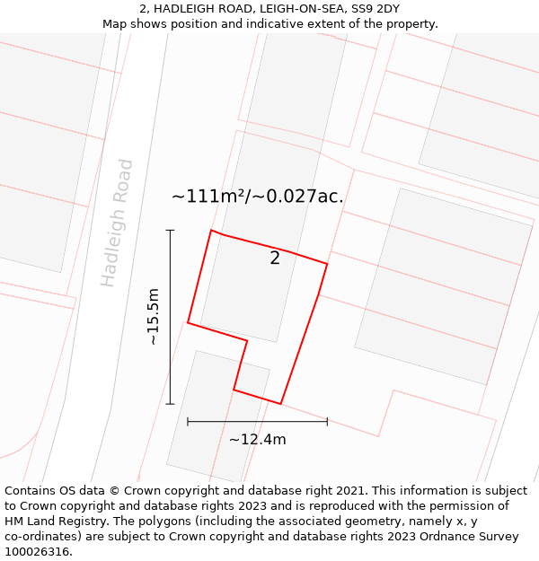 2, HADLEIGH ROAD, LEIGH-ON-SEA, SS9 2DY: Plot and title map
