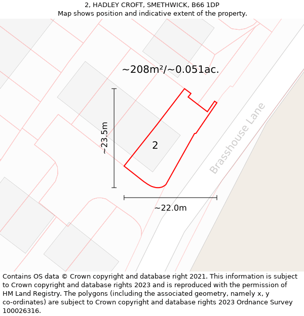 2, HADLEY CROFT, SMETHWICK, B66 1DP: Plot and title map