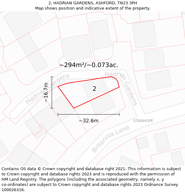 2, HADRIAN GARDENS, ASHFORD, TN23 3PH: Plot and title map