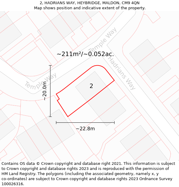 2, HADRIANS WAY, HEYBRIDGE, MALDON, CM9 4QN: Plot and title map