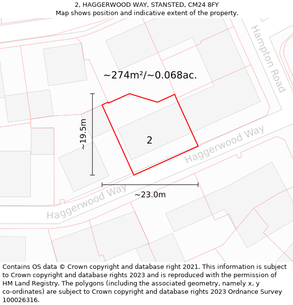 2, HAGGERWOOD WAY, STANSTED, CM24 8FY: Plot and title map