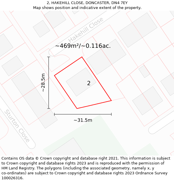 2, HAKEHILL CLOSE, DONCASTER, DN4 7EY: Plot and title map