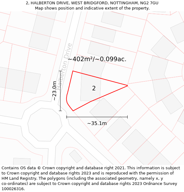 2, HALBERTON DRIVE, WEST BRIDGFORD, NOTTINGHAM, NG2 7GU: Plot and title map