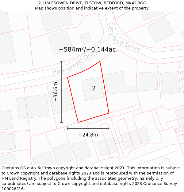 2, HALESOWEN DRIVE, ELSTOW, BEDFORD, MK42 9GG: Plot and title map