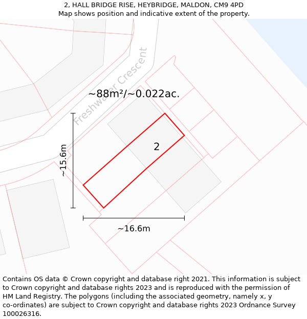 2, HALL BRIDGE RISE, HEYBRIDGE, MALDON, CM9 4PD: Plot and title map