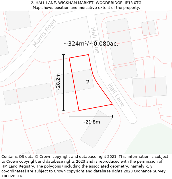 2, HALL LANE, WICKHAM MARKET, WOODBRIDGE, IP13 0TG: Plot and title map
