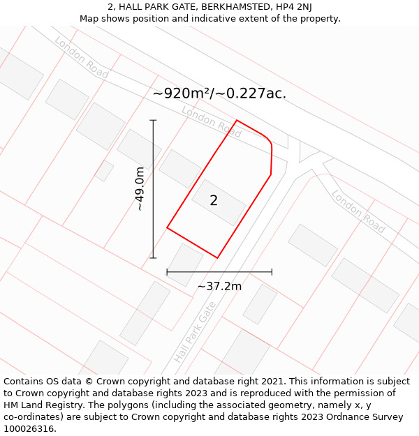 2, HALL PARK GATE, BERKHAMSTED, HP4 2NJ: Plot and title map