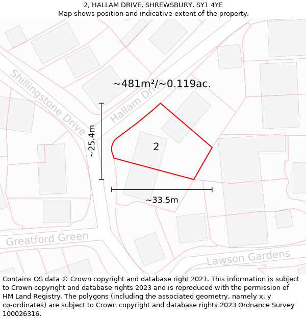 2, HALLAM DRIVE, SHREWSBURY, SY1 4YE: Plot and title map