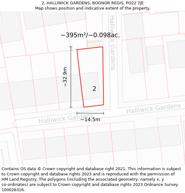 2, HALLIWICK GARDENS, BOGNOR REGIS, PO22 7JE: Plot and title map