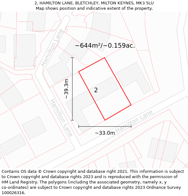 2, HAMILTON LANE, BLETCHLEY, MILTON KEYNES, MK3 5LU: Plot and title map