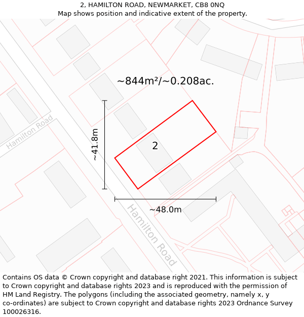 2, HAMILTON ROAD, NEWMARKET, CB8 0NQ: Plot and title map