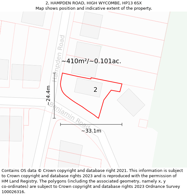 2, HAMPDEN ROAD, HIGH WYCOMBE, HP13 6SX: Plot and title map