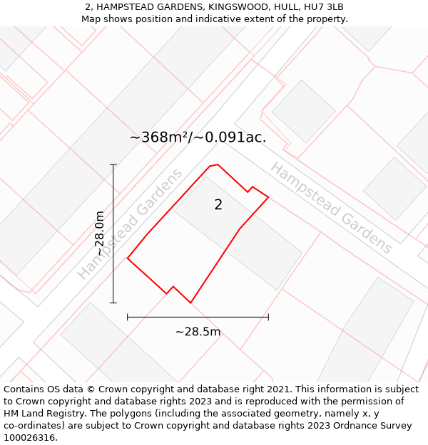 2, HAMPSTEAD GARDENS, KINGSWOOD, HULL, HU7 3LB: Plot and title map