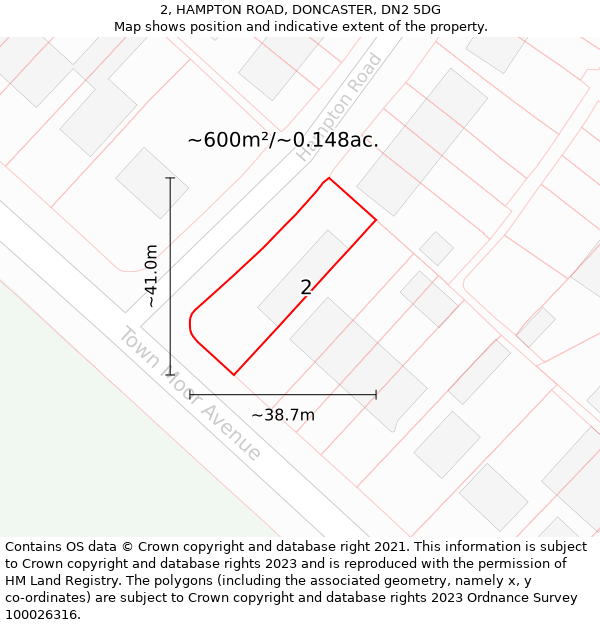 2, HAMPTON ROAD, DONCASTER, DN2 5DG: Plot and title map