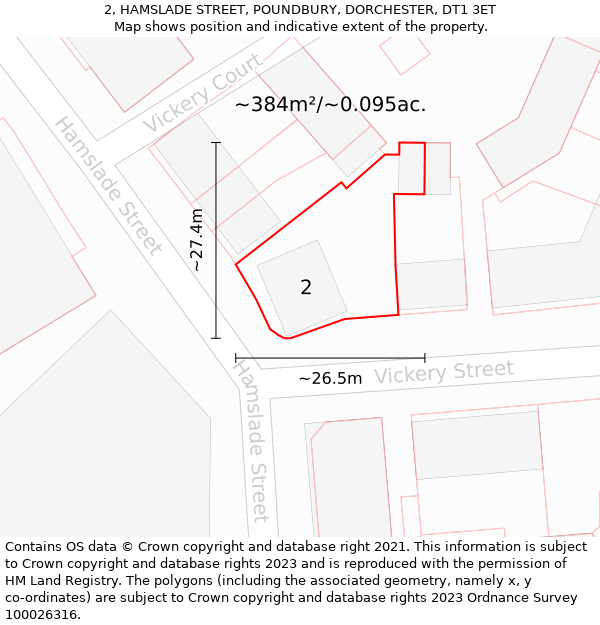 2, HAMSLADE STREET, POUNDBURY, DORCHESTER, DT1 3ET: Plot and title map